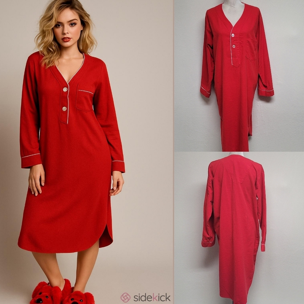 Sears Deluxe Pajamas Vintage 60s Red Flannel White Trim Unisex Sleep Top Pajamas